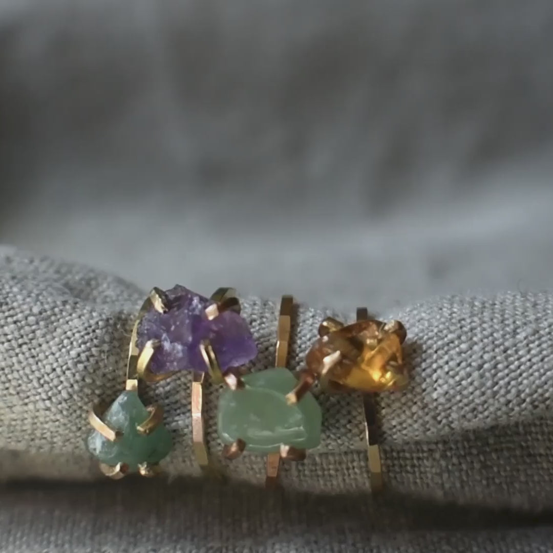 Raw Gemstone Nugget Rings