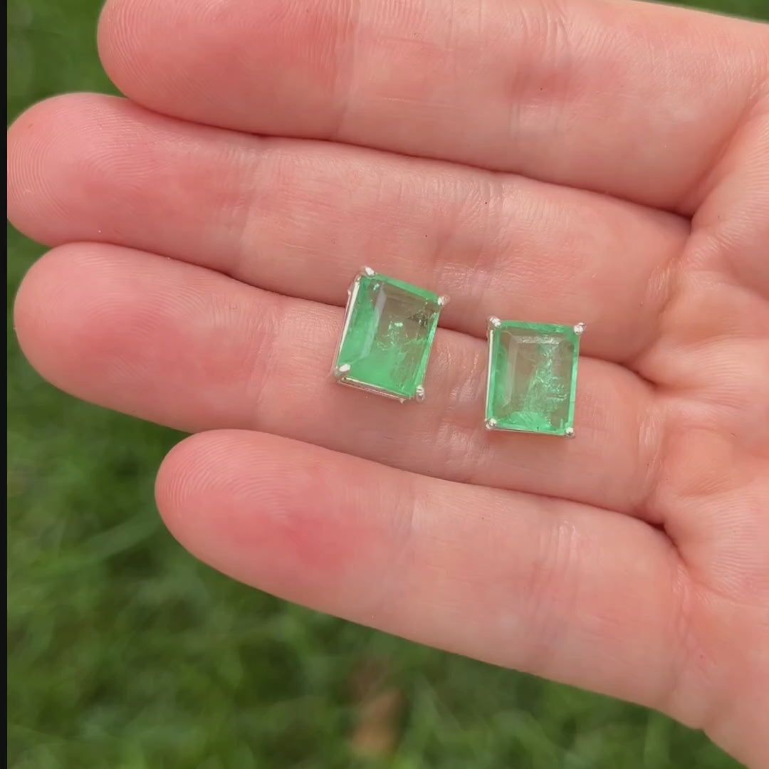 Emerald Cut Emerald Doublet Earrings