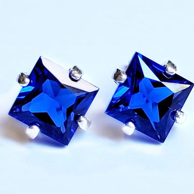 Princess Cut Sapphire Stud Earrings Earrings Handmade Handcrafted