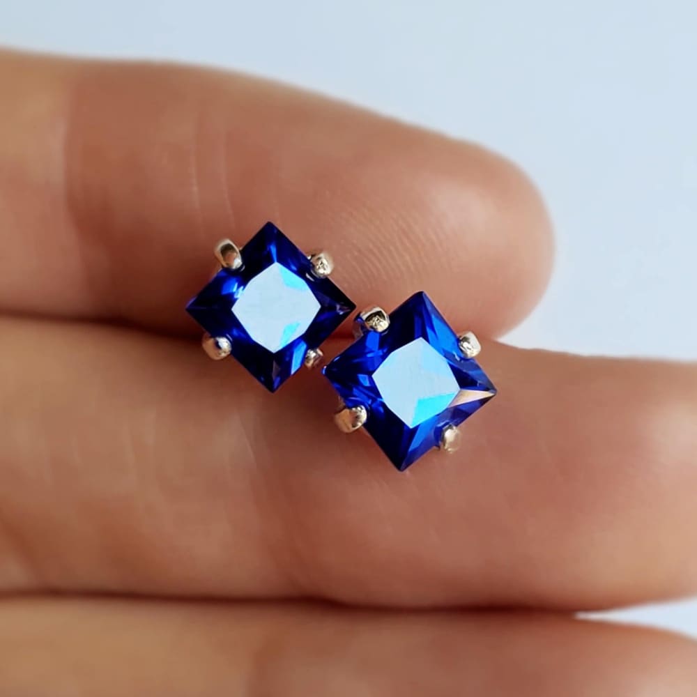 Princess Cut Sapphire Stud Earrings Earrings Handmade Handcrafted