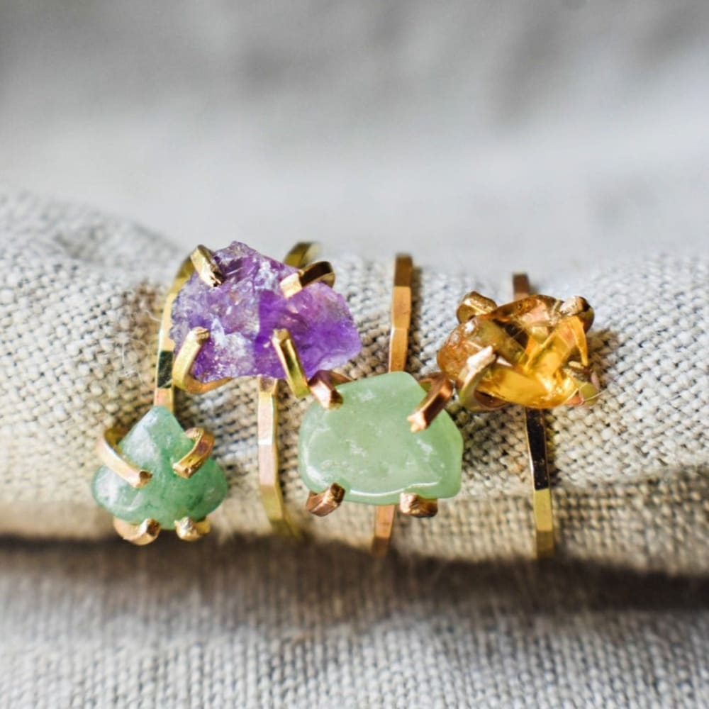 Raw Gemstone Nugget Rings Rings Handmade Handcrafted