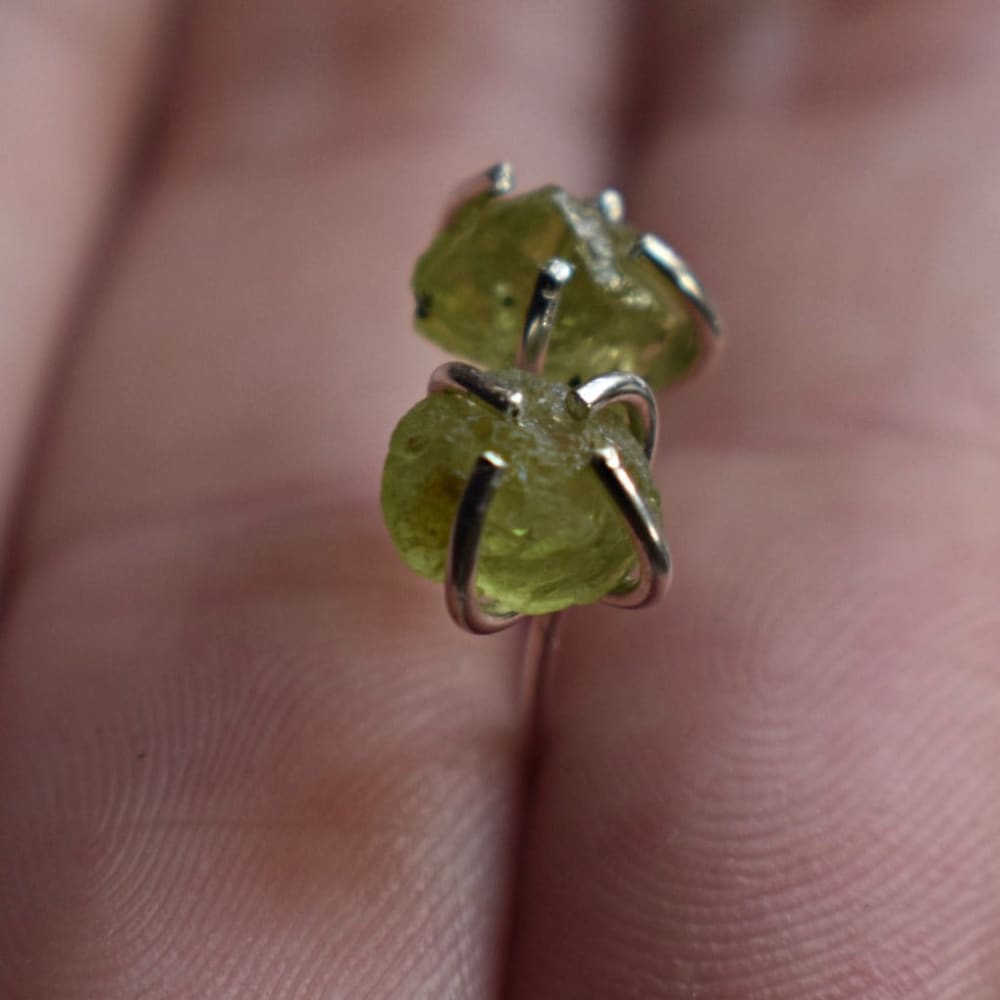 Raw Peridot Stud Earrings Earrings Handmade JSL Made in USA