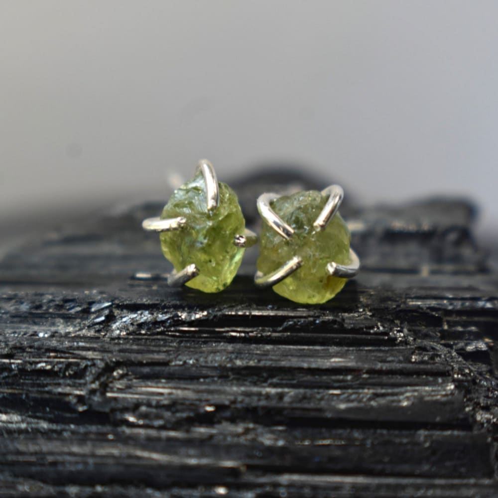 Raw Peridot Stud Earrings Earrings Handmade JSL Made in USA