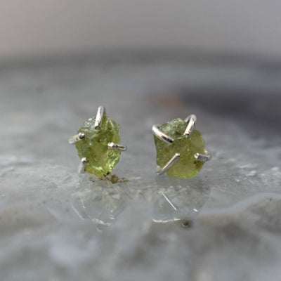 Raw Peridot Stud Earrings Earrings Handmade JSL Made in USA