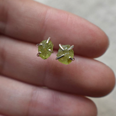 Raw Peridot Stud Earrings Earrings Handmade JSL Made in USA