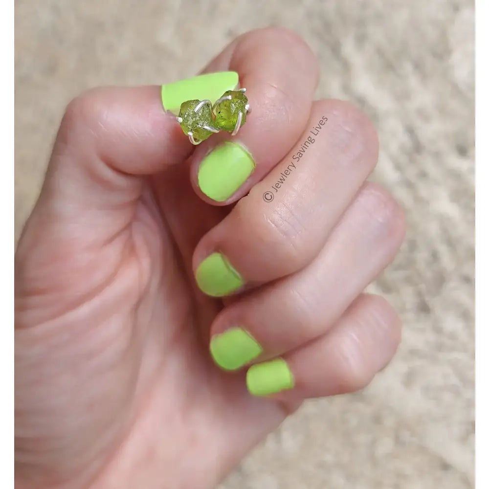 Raw Peridot Stud Earrings Earrings Handmade Handcrafted