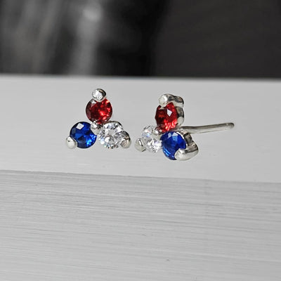 Red White & Blue Tri-Cluster Stud Earrings Earrings Handmade Handcrafted