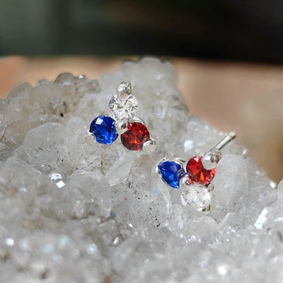 Red White & Blue Tri-Cluster Stud Earrings Earrings Handmade Handcrafted