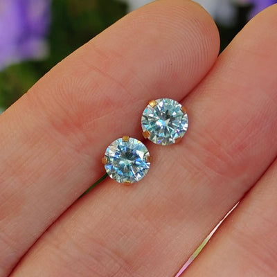 Round Aquamarine Stud Earrings Earrings Handmade Handcrafted