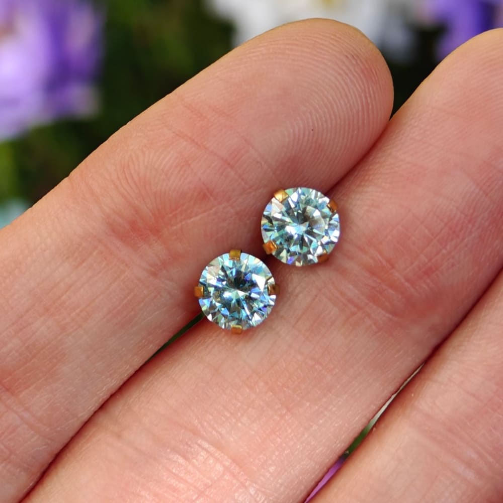 Round Aquamarine Stud Earrings Earrings Handmade Handcrafted