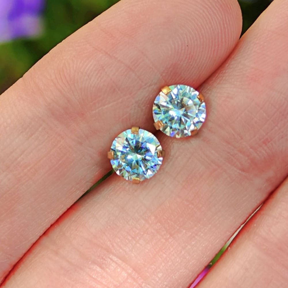 Round Aquamarine Stud Earrings Earrings Handmade Handcrafted