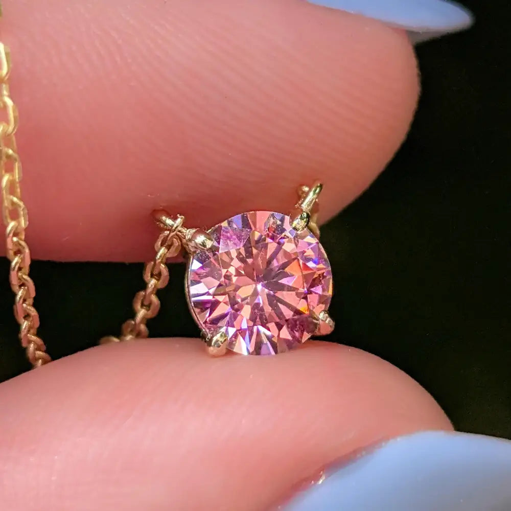 Round Brilliant Pink Tourmaline Necklace Necklaces Handmade Handcrafted