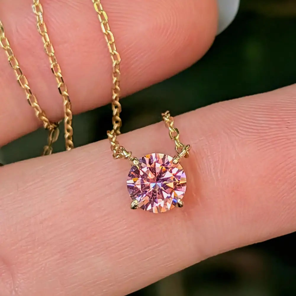 Round Brilliant Pink Tourmaline Necklace Necklaces Handmade Handcrafted