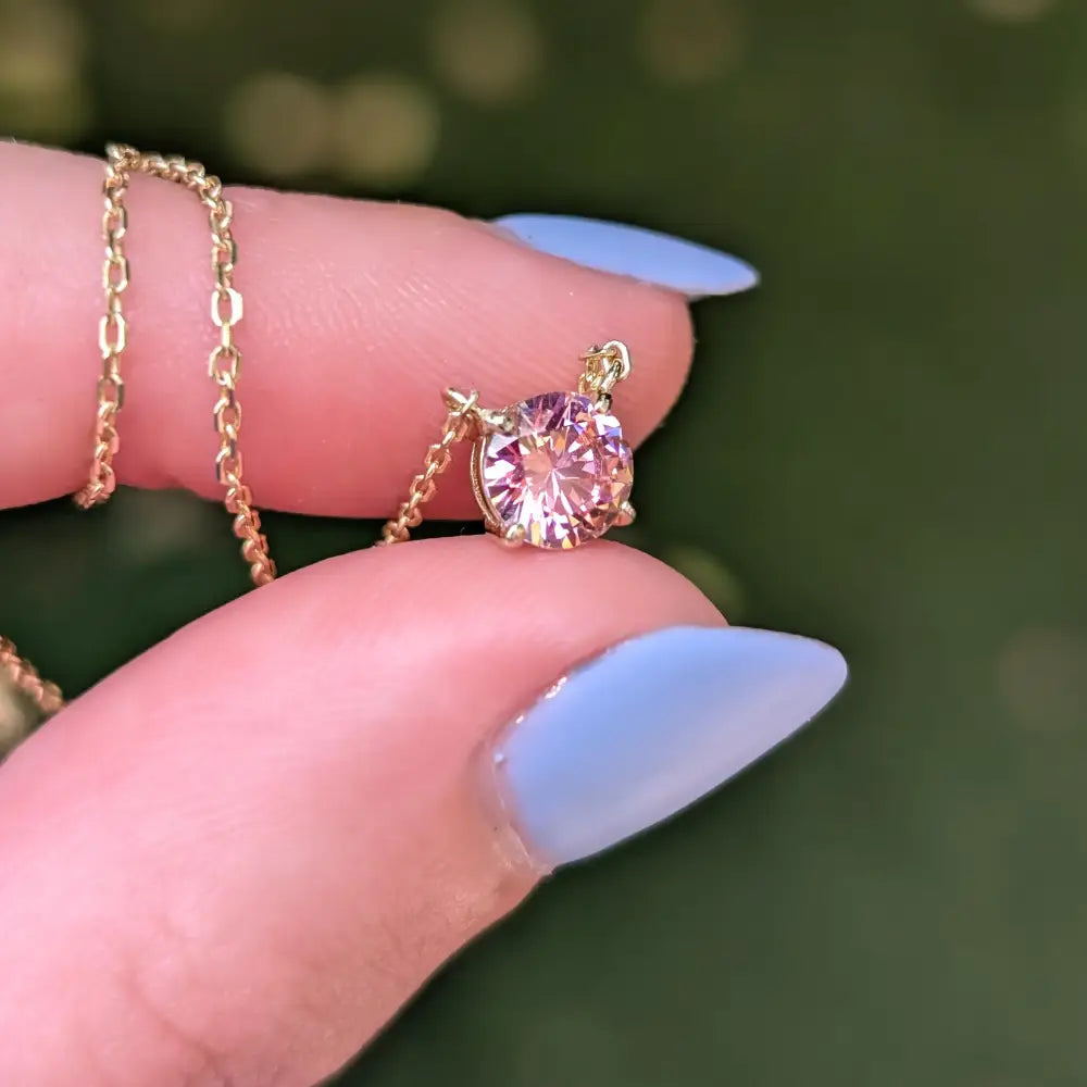 Round Brilliant Pink Tourmaline Necklace Necklaces Handmade Handcrafted