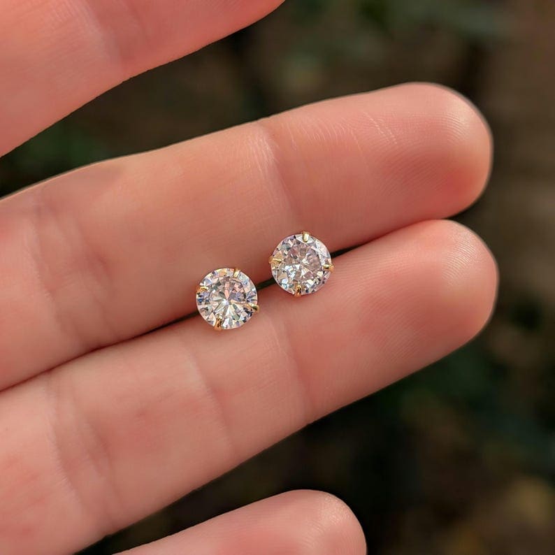 Round Moissanite Earrings Earrings Handmade Handcrafted