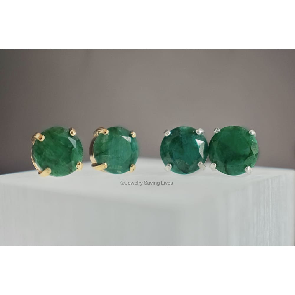 Round Natural Emerald Stud Earrings Earrings Handmade Handcrafted