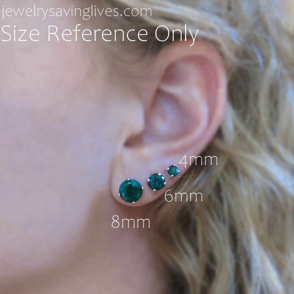 Round Natural Emerald Stud Earrings Earrings Handmade Handcrafted