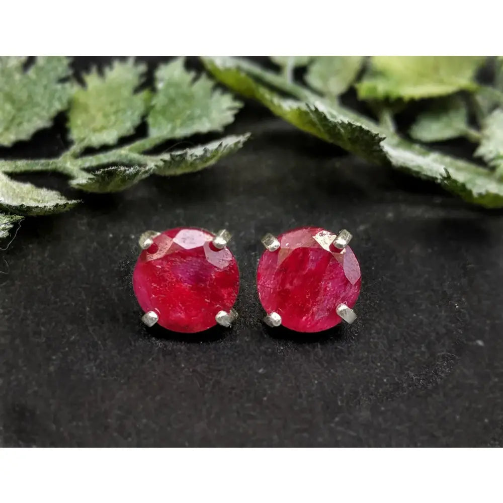 Round Ruby Stud Earrings Earrings Handmade Handcrafted