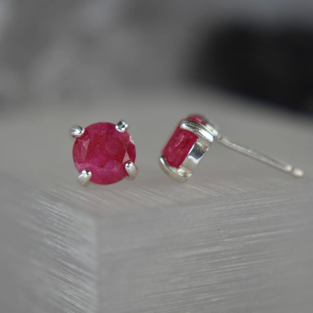 Round Ruby Stud Earrings Earrings Handmade Handcrafted