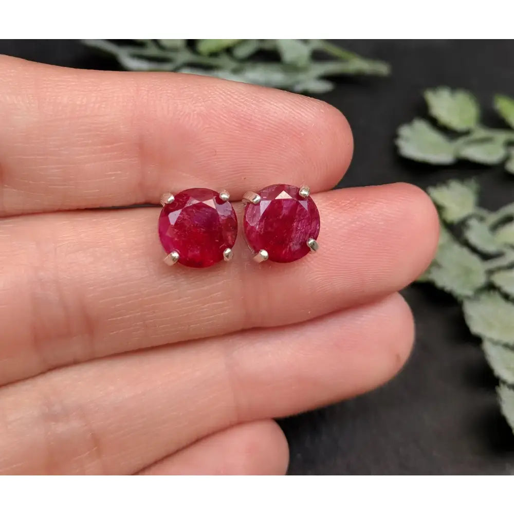 Round Ruby Stud Earrings Earrings Handmade Handcrafted
