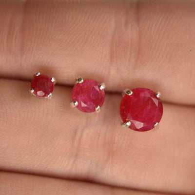 Round Ruby Stud Earrings Earrings Handmade Handcrafted