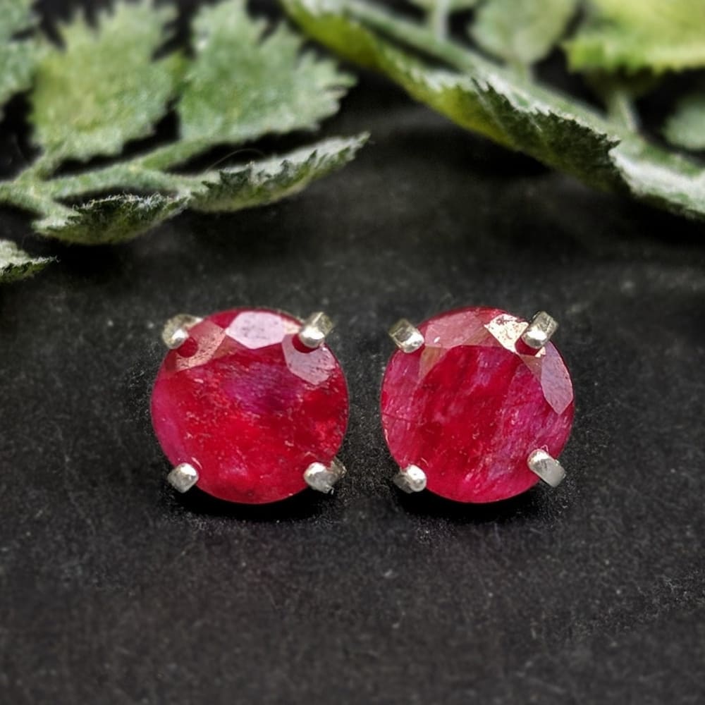 Round Ruby Stud Earrings Earrings Handmade Handcrafted