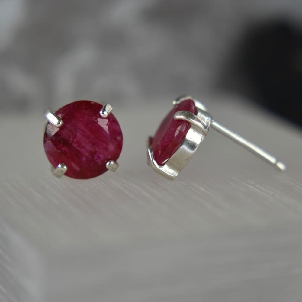 Round Ruby Stud Earrings Earrings Handmade Handcrafted