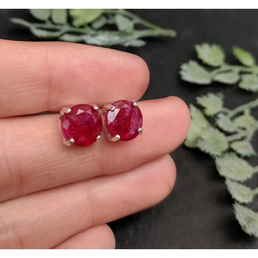 Round Ruby Stud Earrings Earrings Handmade Handcrafted
