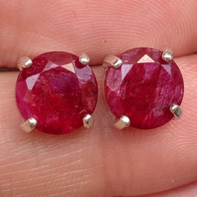 Round Ruby Stud Earrings Earrings Handmade Handcrafted