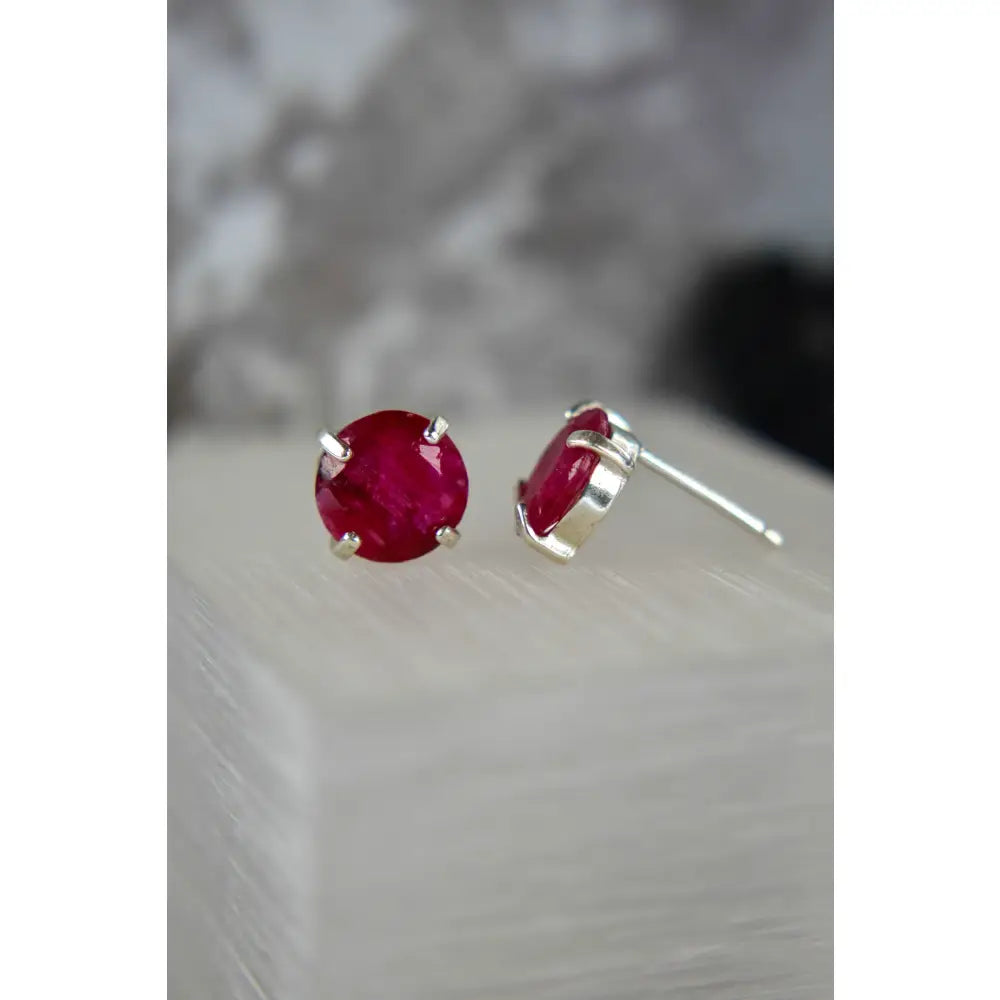 Round Ruby Stud Earrings Earrings Handmade Handcrafted