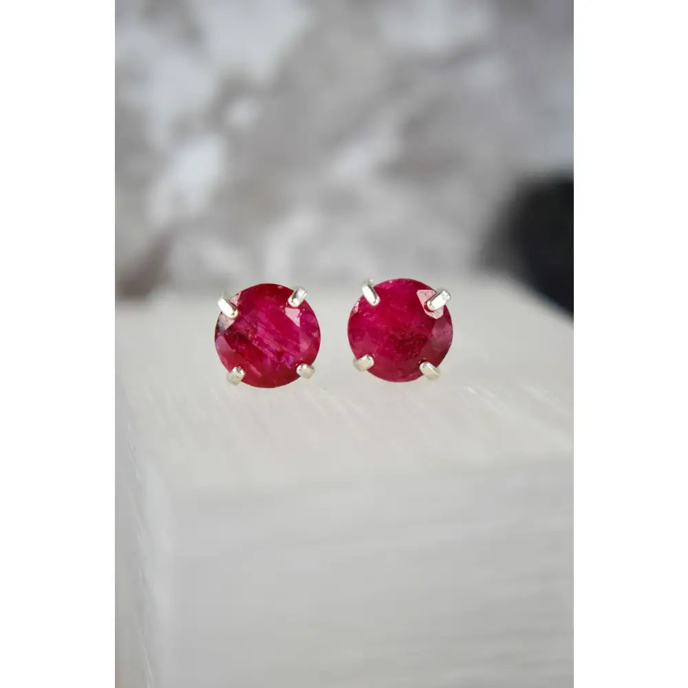 Round Ruby Stud Earrings Earrings Handmade Handcrafted