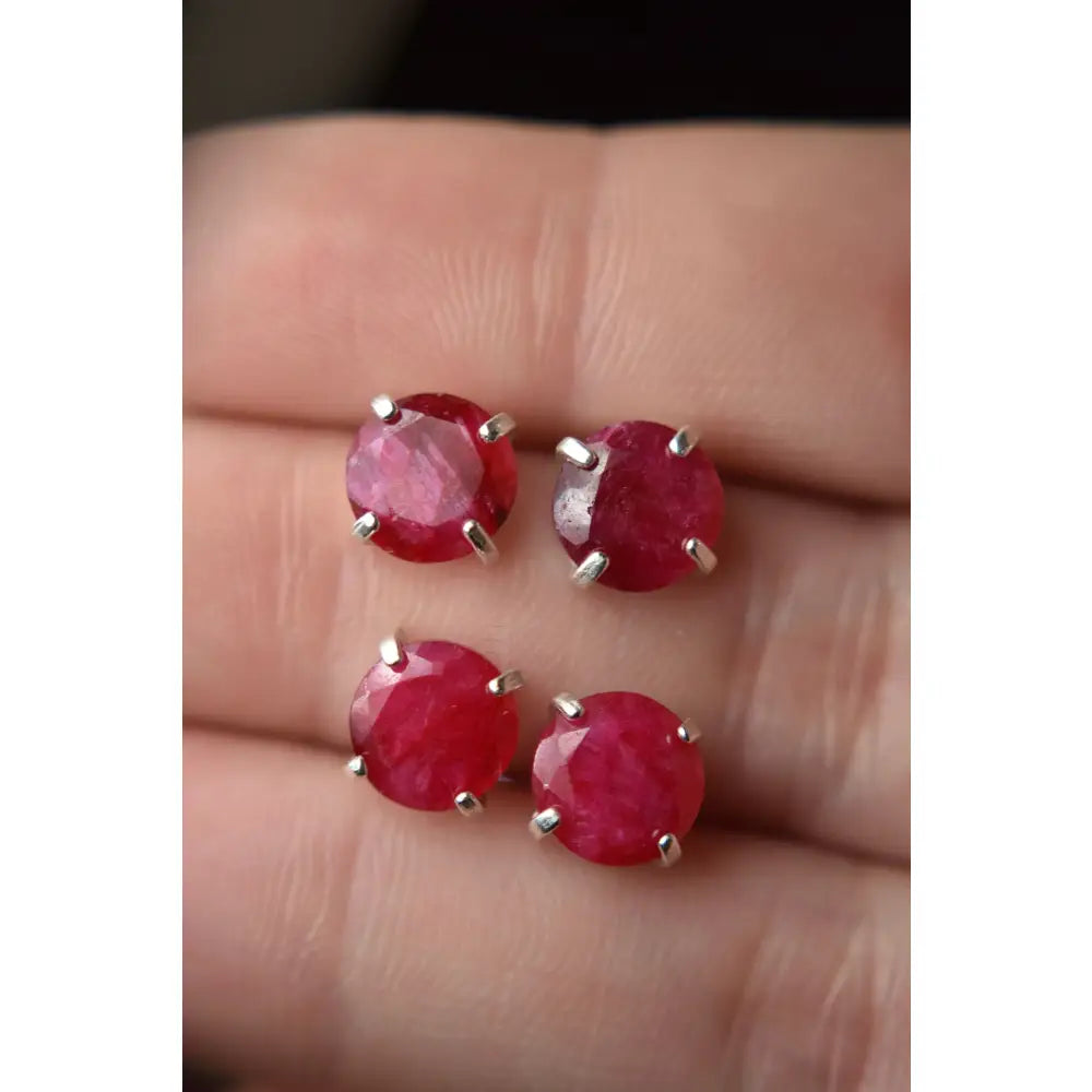 Round Ruby Stud Earrings Earrings Handmade Handcrafted