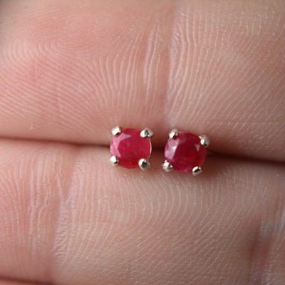 Round Ruby Stud Earrings Earrings Handmade Handcrafted