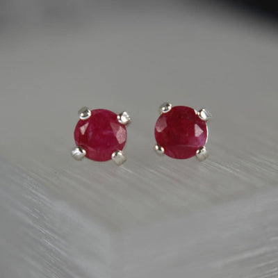 Round Ruby Stud Earrings Earrings Handmade Handcrafted