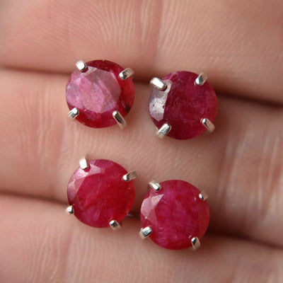 Round Ruby Stud Earrings Earrings Handmade Handcrafted