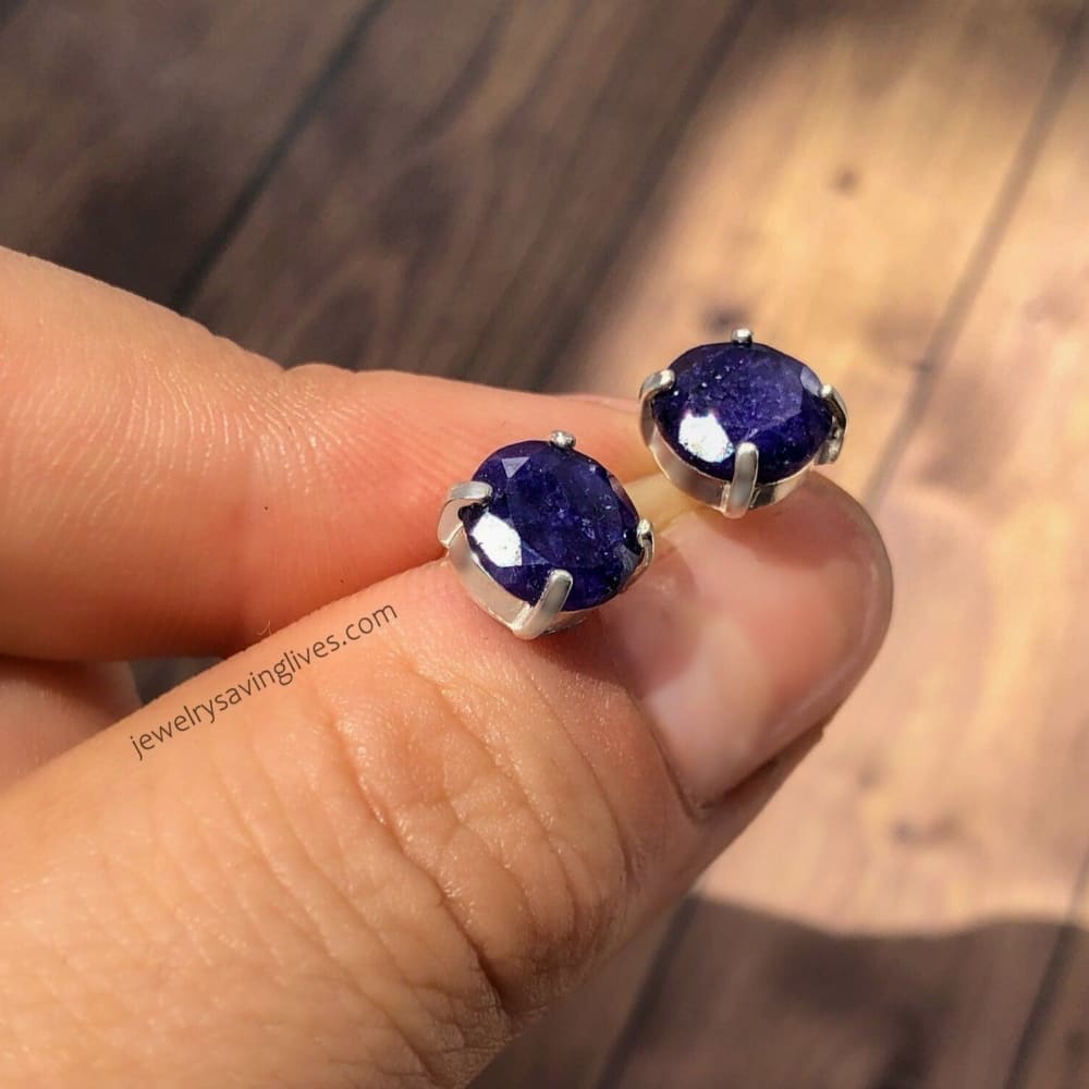 Round Sapphire Stud Earrings Earrings Handmade Handcrafted