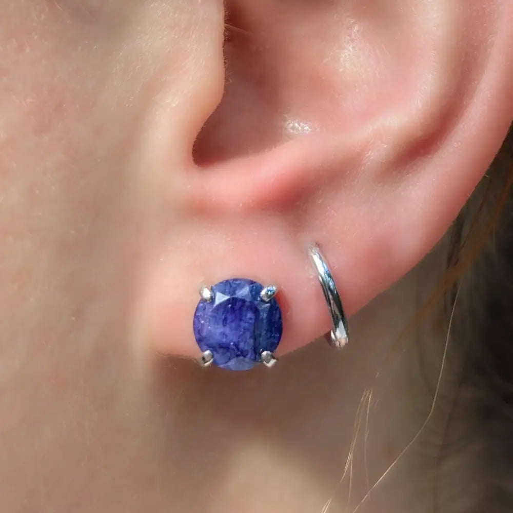 Round Sapphire Stud Earrings Earrings Handmade Handcrafted
