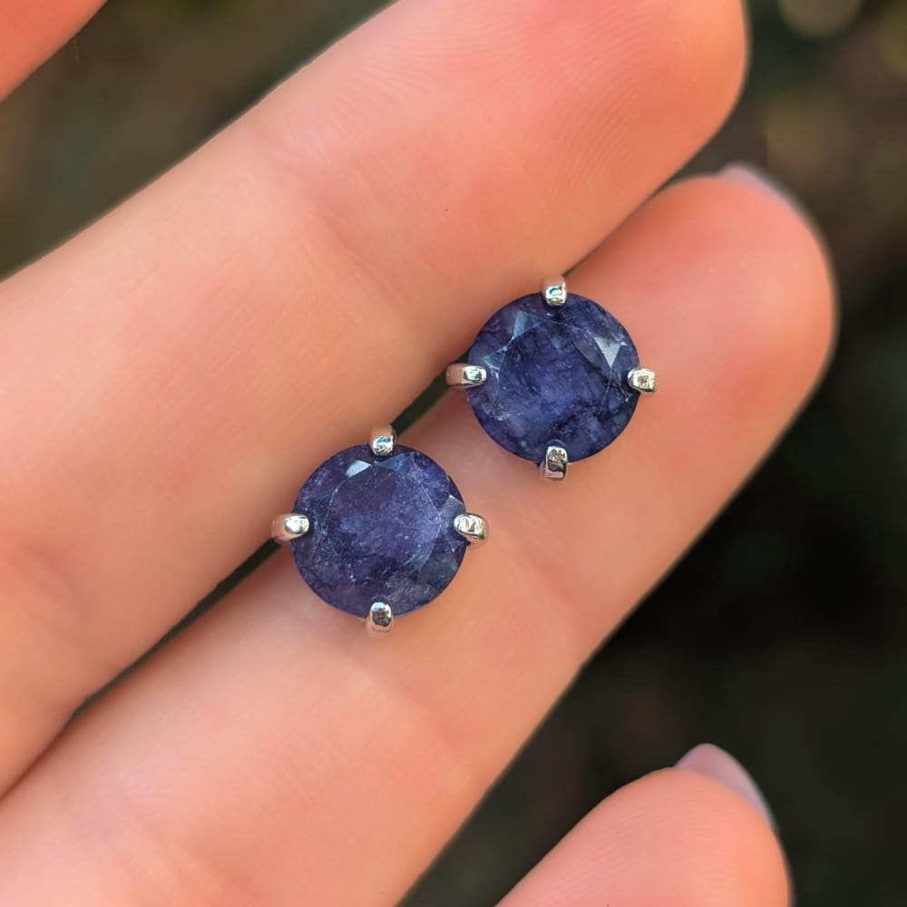 Round Sapphire Stud Earrings Earrings Handmade Handcrafted