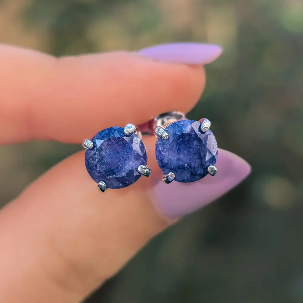 Round Sapphire Stud Earrings Earrings Handmade Handcrafted