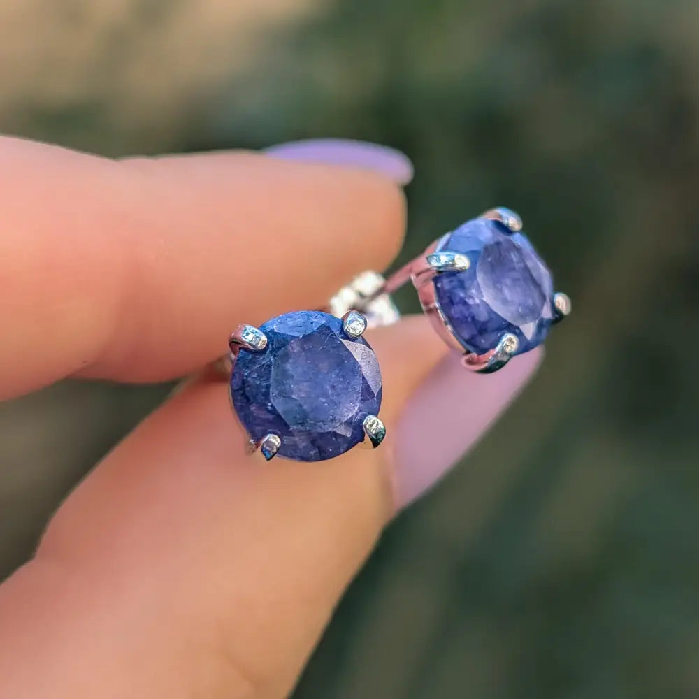 Round Sapphire Stud Earrings Earrings Handmade Handcrafted
