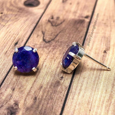 Round Sapphire Stud Earrings Earrings Handmade Handcrafted