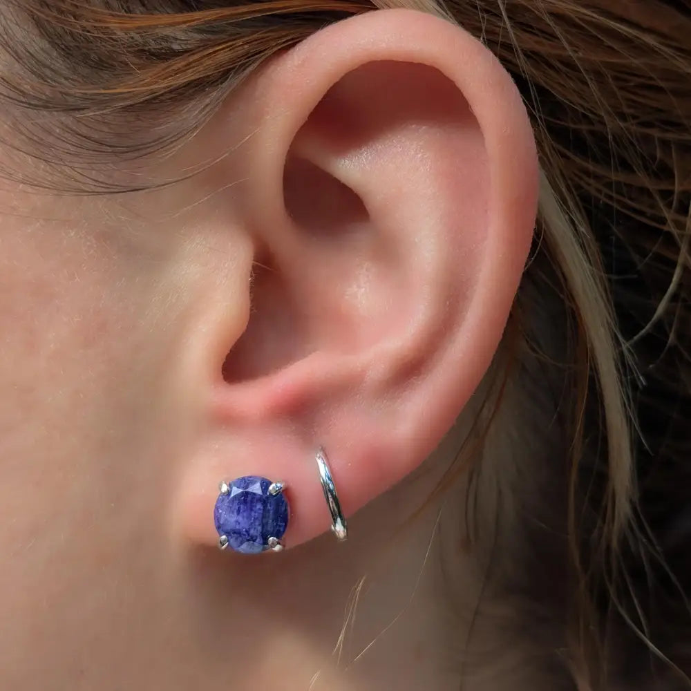 Round Sapphire Stud Earrings Earrings Handmade Handcrafted