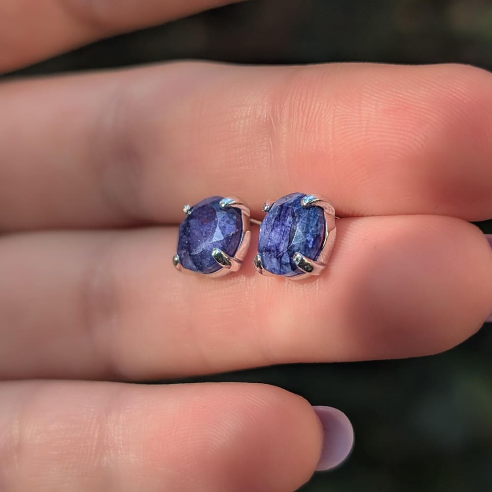 Round Sapphire Stud Earrings Earrings Handmade Handcrafted