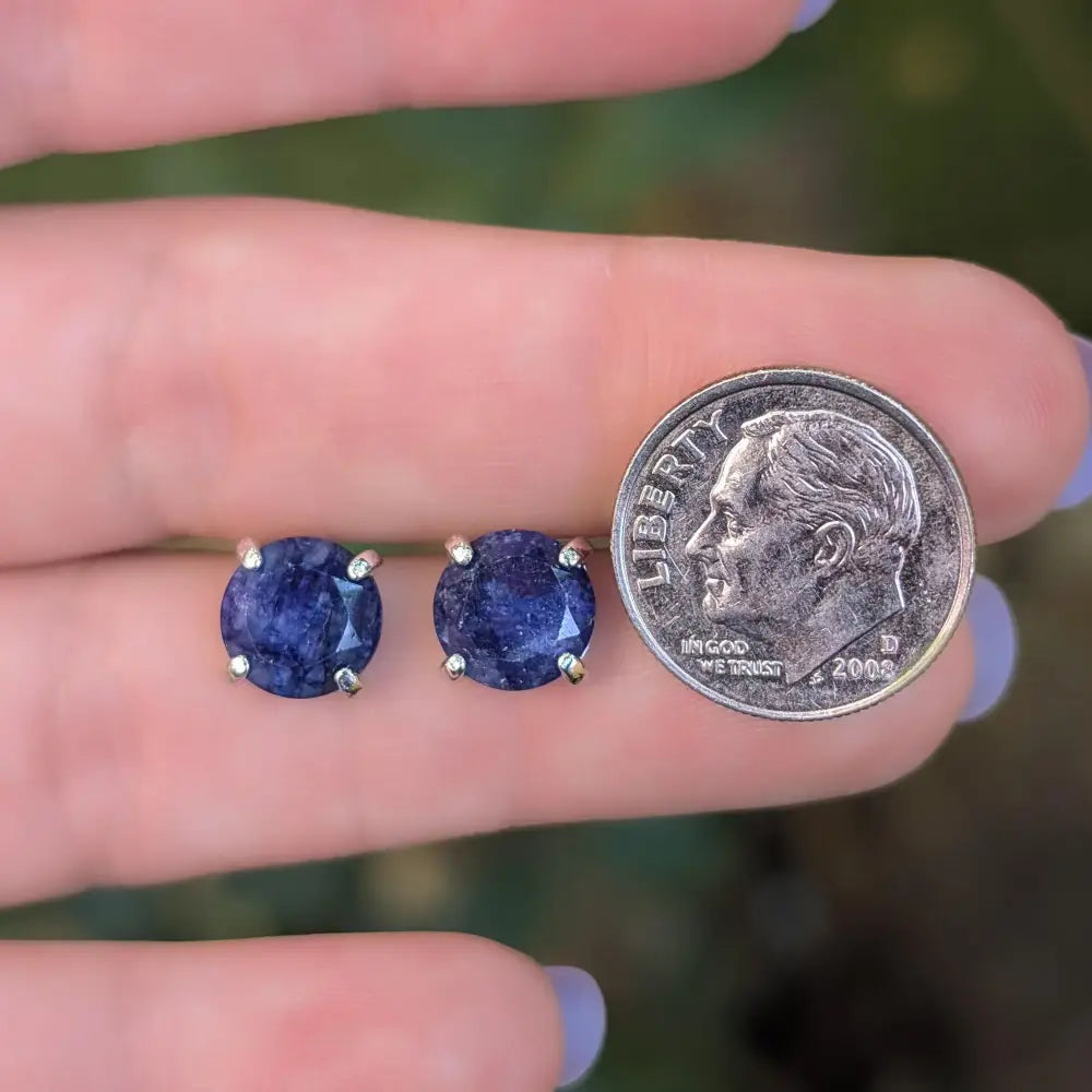 Round Sapphire Stud Earrings Earrings Handmade Handcrafted