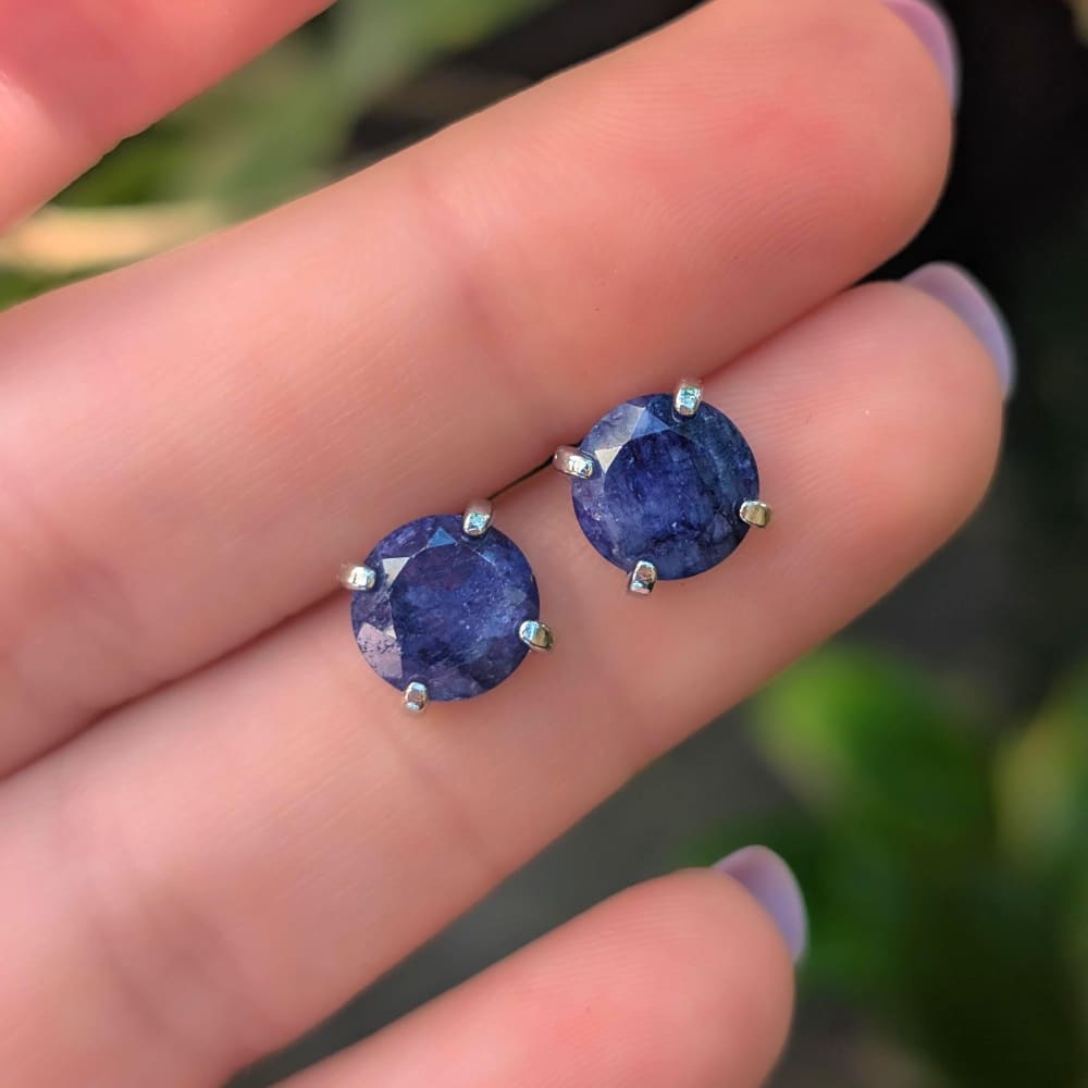 Round Sapphire Stud Earrings Earrings Handmade Handcrafted