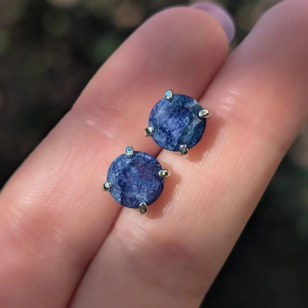 Round Sapphire Stud Earrings Earrings Handmade Handcrafted