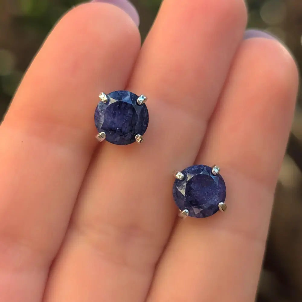 Round Sapphire Stud Earrings Earrings Handmade Handcrafted