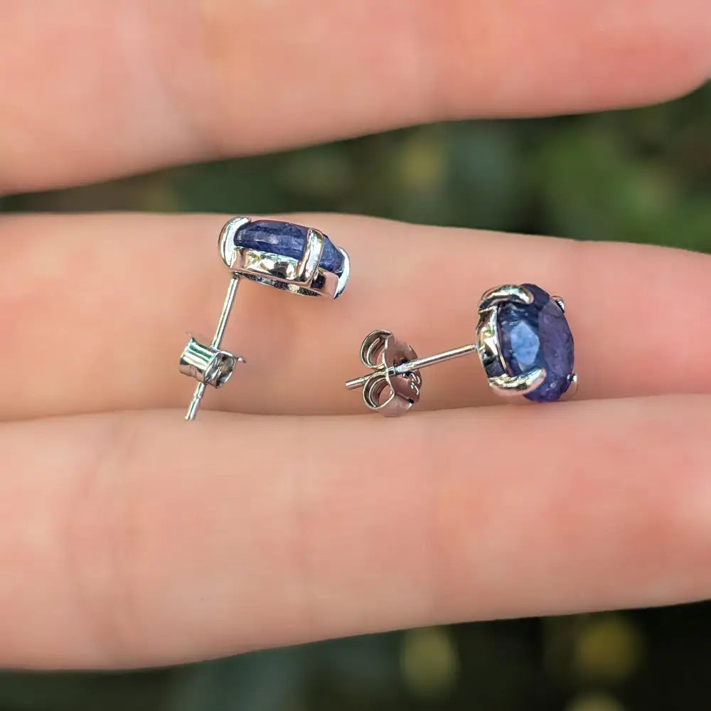 Round Sapphire Stud Earrings Earrings Handmade Handcrafted