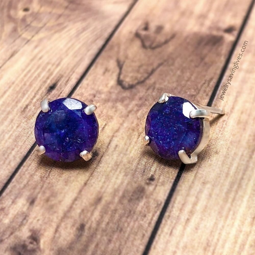 Round Sapphire Stud Earrings Earrings Handmade Handcrafted