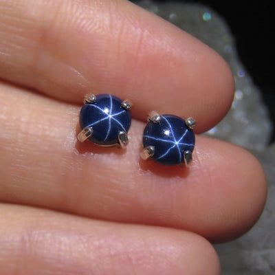 Round Star Sapphire Stud Earrings Earrings Handmade JSL Made in USA